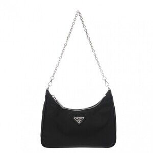 Prada Re Nylon Black Nylon Leather Shoulder Bag